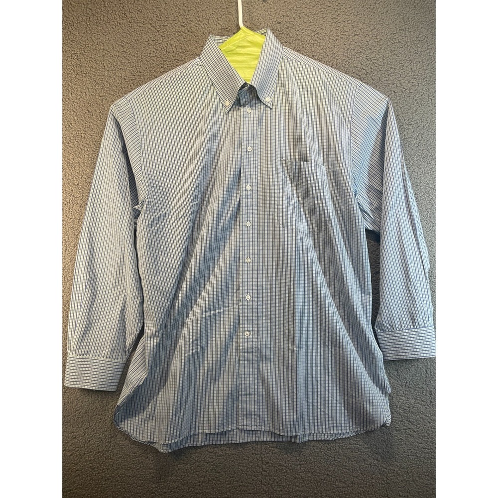 Ben Silver Charleston Mens Dress‎ Shirt, Blue Check, Size 17.5/34